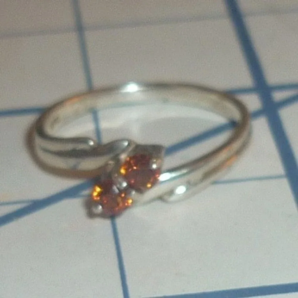 Sterling Silver Smoky Quartz Bypass Ring Size 2 .925 Two Stone Crossover Band